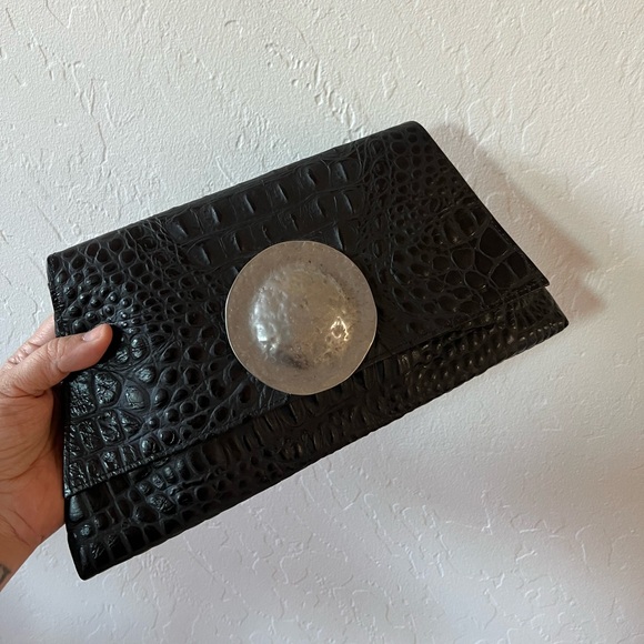 Kemestry Leather Croc Embossed Designer Clutch Bag - Picture 1 of 14